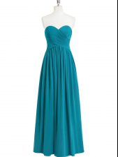 Trendy Sleeveless Chiffon Floor Length Zipper Prom Gown in Teal with Ruching