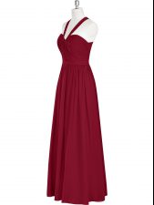 Colorful Burgundy Zipper Prom Gown Ruching Sleeveless Floor Length