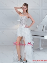2015 Ball Gown Sweetheart White Prom Dresses with Ruffles and Beading QDZY152TZBFOR