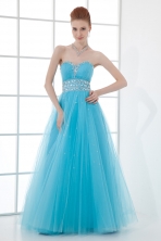 2015 Fall Tulle A line Sweathert Beading Baby Blue Belt Prom Dress FVPD082FOR