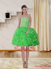 2015 Spring Green Strapless Prom Dresses with Beading and Ruffles QDZY257TZCFOR