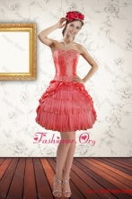 2015 Summer Strapless Coral Red Prom Gown with Ruffled Layers XFNAO147TZBFOR