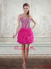 2015 Sweetheart Hot Pink Prom Gown with Beading and Ruffled Layers LFY091906TZCFOR