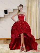2016 Pretty Strapless Red Prom Dresses with Embroidery and Pick Ups QDZY230TZBFOR