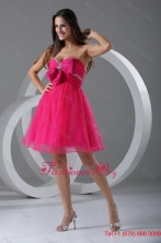 A line Sweetheart Hot Pink Beading and Ruching Knee length Prom Dress FFPD0592FOR