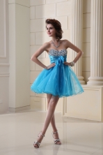 A line Sweetheart Organza Ruching Mini length Prom Dress in Baby Blue FVPD062FOR