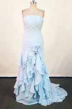 Affordable Column Strapless Floor-length Blue Prom Dresses Style FA-C-179