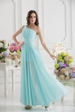 Aqua Blue One Shoulder Ruching Ankle length Prom Dress FVPD192FOR