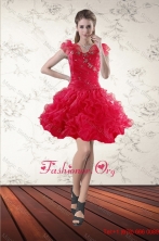 Beaded Sweetheart Red 2015 Prom Gown with Ruffled Layers XFNAO293TZBFOR