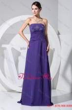 Beading and Ruching Strapless Floor length Prom Gown in Purple WD1-018FOR