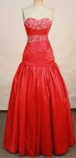 Beautiful A-line Sweetheart Floor-length Taffeta Red Prom Dresses Beading Style FA-Z-00142