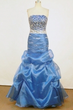 Beautiful Mermaid Strapless Floor-length Royal Blue Beading Prom Dresses Style FA-C-167