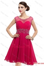Beautiful Mini Length Scoop Hot Pink Prom Dresses with Cap Sleeves DBEE095FOR