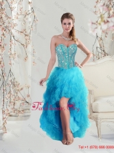Beautiful Sweetheart Beaded and Ruffles Aqua Blue Prom Dresses High Low QDDTA5004-3FOR
