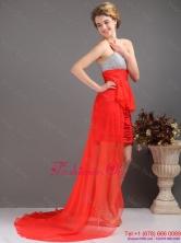 Brush Train Red High Low Prom Dresses with Ruching and Beading WMDPD062FOR
