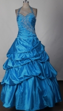 Discount Ball Gown Halter Floor-length Royal Blue Prom Dress LHJ42809
