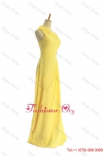Classical One Shoulder Long Yellow Prom Dresses with Bowknot DBEES137FOR