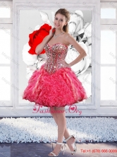 Colorful Mini Length Hot Pink Prom Dresses with Ruffles and Beading SJQDDT51003FOR