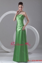 Column Strapless Spring Green Ruching Taffeta Floor length Prom Dress FFPD01001FOR