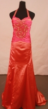 Discount column halter top brush red beading prom dresses FA-X-112