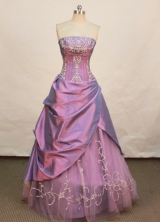 Elegant A-line Strapless Floor-length Taffeta Lavender Prom Dresses Embroidery with Beading Style FA-Z-00145