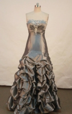 Elegant A-line Strapless Floor-length taffeta Prom Dresses Appliques with Beading Style FA-Z-00162