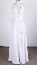 Elegant Column Halter Top Floor-length Chiffon White Prom Dresses Beading Style FA-Z-00157