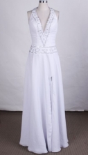 Elegant Column Halter Top Floor-length Prom Dresses Beading Style FA-Z-00157