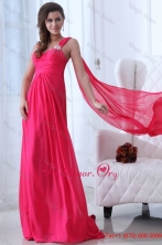 Empire Straps Hot Pink Beading and Ruching Chiffon Prom Dress FFPD0538FOR