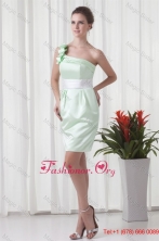 Fall Apple Green Column One Shoulder Taffeta Mini-length Ruching Prom Dress FFPD01014FOR