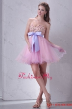 Fall Beaded Decorate Brust Sweetheart Mini length Baby Pink Prom Dress FFPD0709FOR