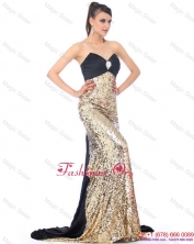 Luxurious Brush Train 2015 Prom Dress with Ruching and Sequins WMDPD211FOR