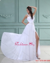 New Arrivals White Brush Train Prom Dresses with High Slit DBEE518FOR