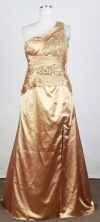 Plus Size Column One Shoulder Floor-length Gold Prom Dress LHJ42883