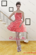 Ruffled Watermelon Red Strapless 2015 Prom Gown with Beading XFNAO704TZBFOR