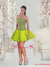 Spring Affordable Beading Mini length Yellow Green Prom Gown Dress QDDTA1002-7FOR