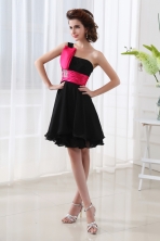 Spring Black Lovely Prom Dress with A line One Shoulder Chiffon Belt FVPD054FOR