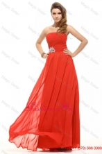 Spring Empire Orange Red Strapless Beading Ruching Prom Dress FFPD0519FOR