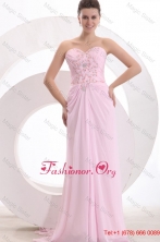 Sweetheart Empire Beaded Decorate Watteau Train Prom Dress in Baby Pink FFPD0163FOR
