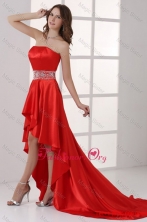 Sweetheart High low Red Empire Beaded Decorate Waist Prom Dress FFPD0705FOR