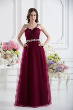 Wine Red Straps Empire Ruching and Beading Prom Dress with Belt FVPD228FOR