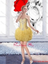 Wonderful Short Sweetheart Beaded Prom Dresses in Gold for 2015 Spring SJQDDT65003FOR