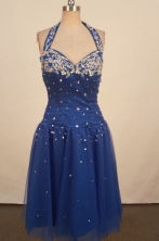 Beautiful A-line Halter Top neck Knee-length Royal Blue Appliques Short Prom Dresses Style FA-C-161