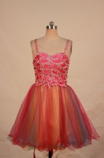 Beautiful A-line Strap Mini-length Organza Red Beading Short Prom Dresses Style FA-C-137