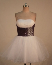 Lovely A-line Strapless Mini-length White Beading Short Prom Dresses Style FA-C-169