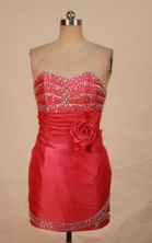 Lovely Short Sweetheart-neck Mini-length Satin Red Beading Prom Dresses Style FA-C-207