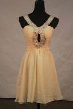 Lovely empire scoop mini length chiffon beading gold short prom dresses FA-X-126