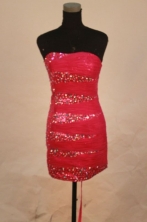 Sexy Column Strapless Mini-length Red Beading Short Prom Dresses Style FA-C-234