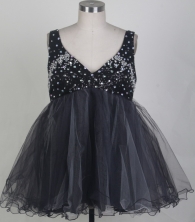 Sweet Short V-neck Mini-length Black Prom Dress LHJ42845