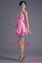 A line One Shoulder Mini length Pink Chiffon Ruching Prom Dress with Criss Cross FFPD01049FOR